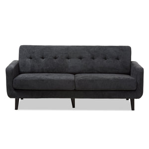 Baxton Studio Carina Mid-Century Modern Dark Grey Fabric Upholstered Sofa