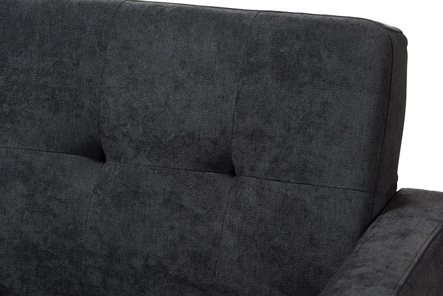 Baxton Studio Carina Mid-Century Modern Dark Grey Fabric Upholstered Sofa