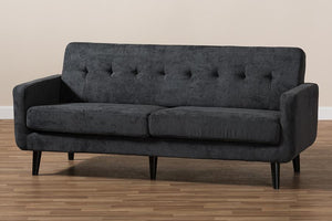 Baxton Studio Carina Mid-Century Modern Dark Grey Fabric Upholstered Sofa