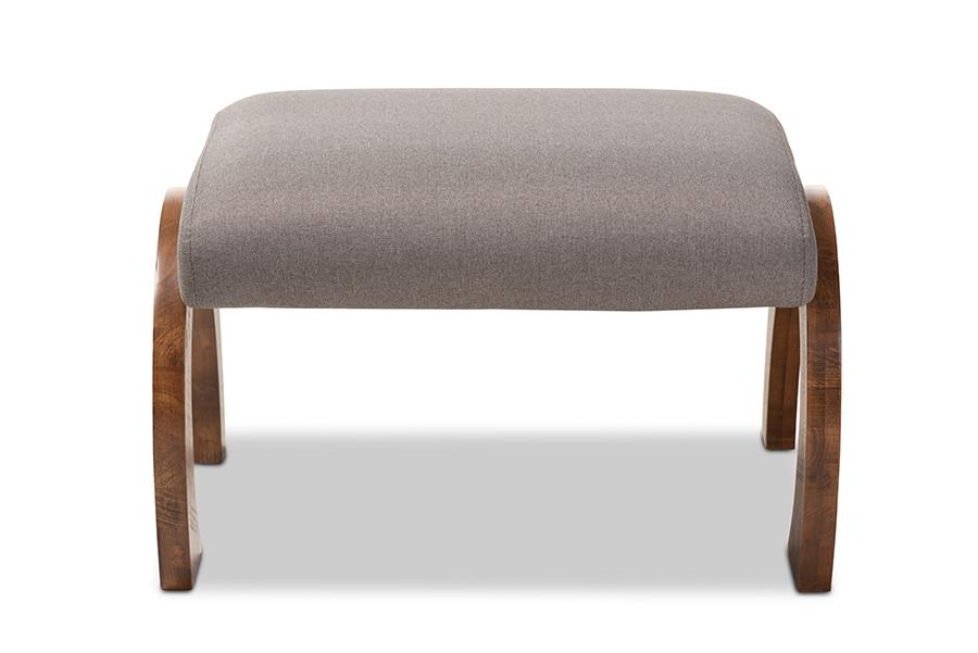 Baxton Studio Sandrine Modern and Contemporary Grey Fabric Upholstered Walnut Brown Finished Wood Ottoman