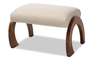 Baxton Studio Sandrine Modern and Contemporary Light Beige Fabric Upholstered Walnut Brown Finished Wood Ottoman