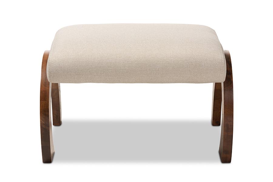 Baxton Studio Sandrine Modern and Contemporary Light Beige Fabric Upholstered Walnut Brown Finished Wood Ottoman