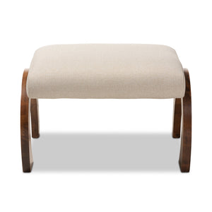 Baxton Studio Sandrine Modern and Contemporary Light Beige Fabric Upholstered Walnut Brown Finished Wood Ottoman