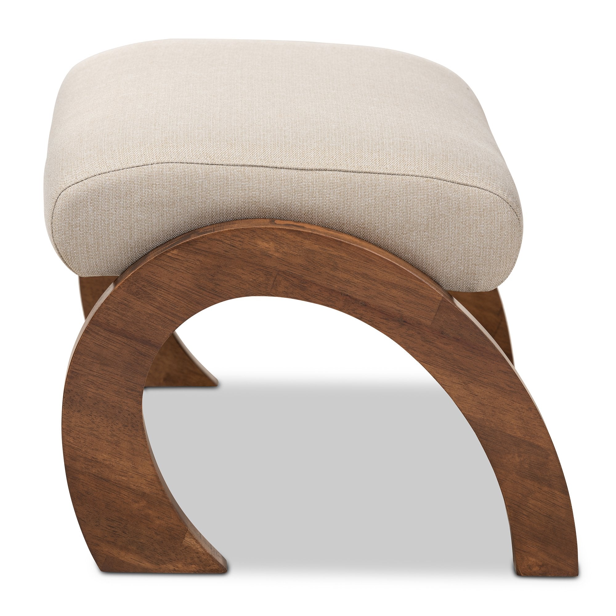 Baxton Studio Sandrine Modern and Contemporary Light Beige Fabric Upholstered Walnut Brown Finished Wood Ottoman