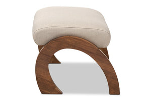 Baxton Studio Sandrine Modern and Contemporary Light Beige Fabric Upholstered Walnut Brown Finished Wood Ottoman