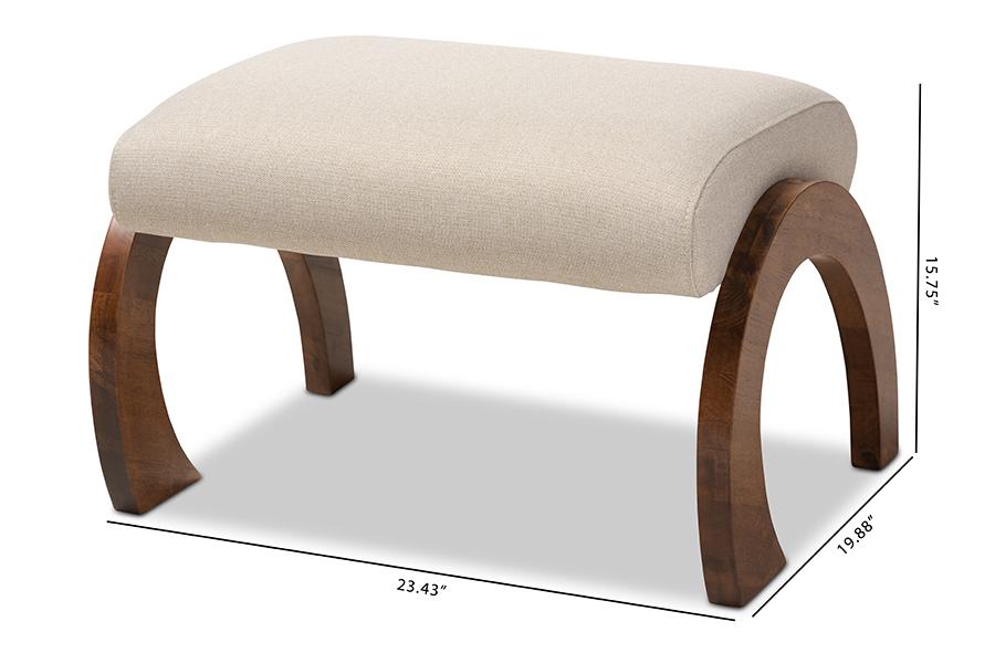 Baxton Studio Sandrine Modern and Contemporary Light Beige Fabric Upholstered Walnut Brown Finished Wood Ottoman