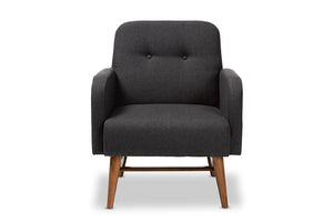 Baxton Studio Perrine Mid-Century Modern Dark Grey Fabric Upholstered Walnut-Finished Wood Lounge Chair