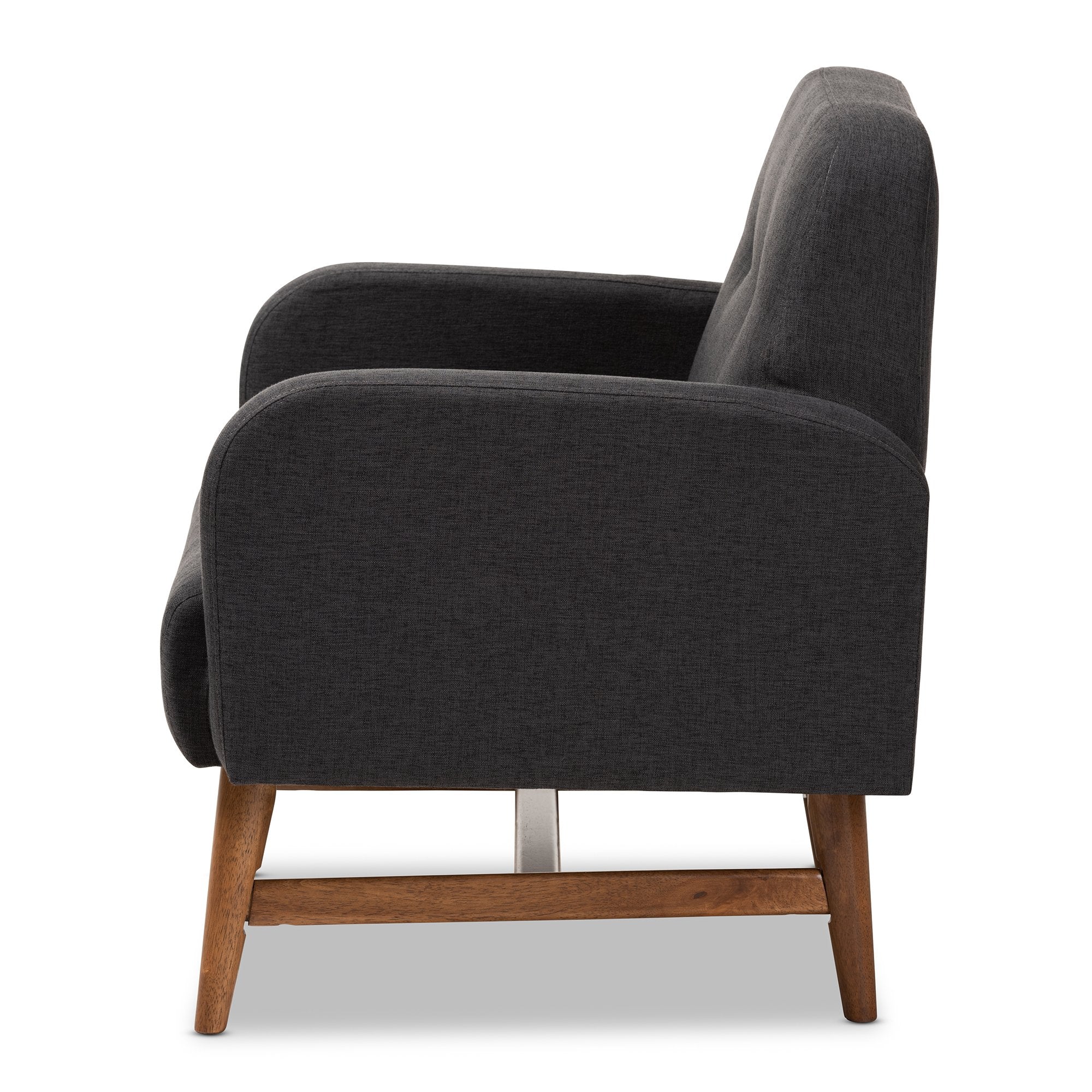 Baxton Studio Perrine Mid-Century Modern Dark Grey Fabric Upholstered Walnut-Finished Wood Lounge Chair