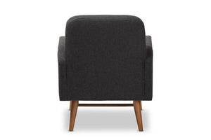 Baxton Studio Perrine Mid-Century Modern Dark Grey Fabric Upholstered Walnut-Finished Wood Lounge Chair