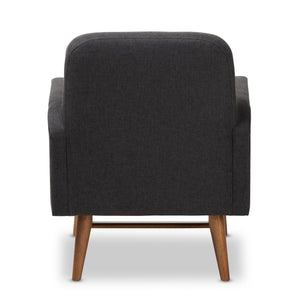 Baxton Studio Perrine Mid-Century Modern Dark Grey Fabric Upholstered Walnut-Finished Wood Lounge Chair