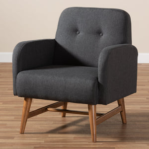 Baxton Studio Perrine Mid-Century Modern Dark Grey Fabric Upholstered Walnut-Finished Wood Lounge Chair