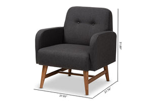 Baxton Studio Perrine Mid-Century Modern Dark Grey Fabric Upholstered Walnut-Finished Wood Lounge Chair