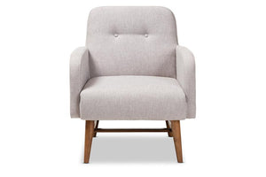 Baxton Studio Perrine Mid-Century Modern Greyish Beige Fabric Upholstered Walnut-Finished Wood Lounge Chair