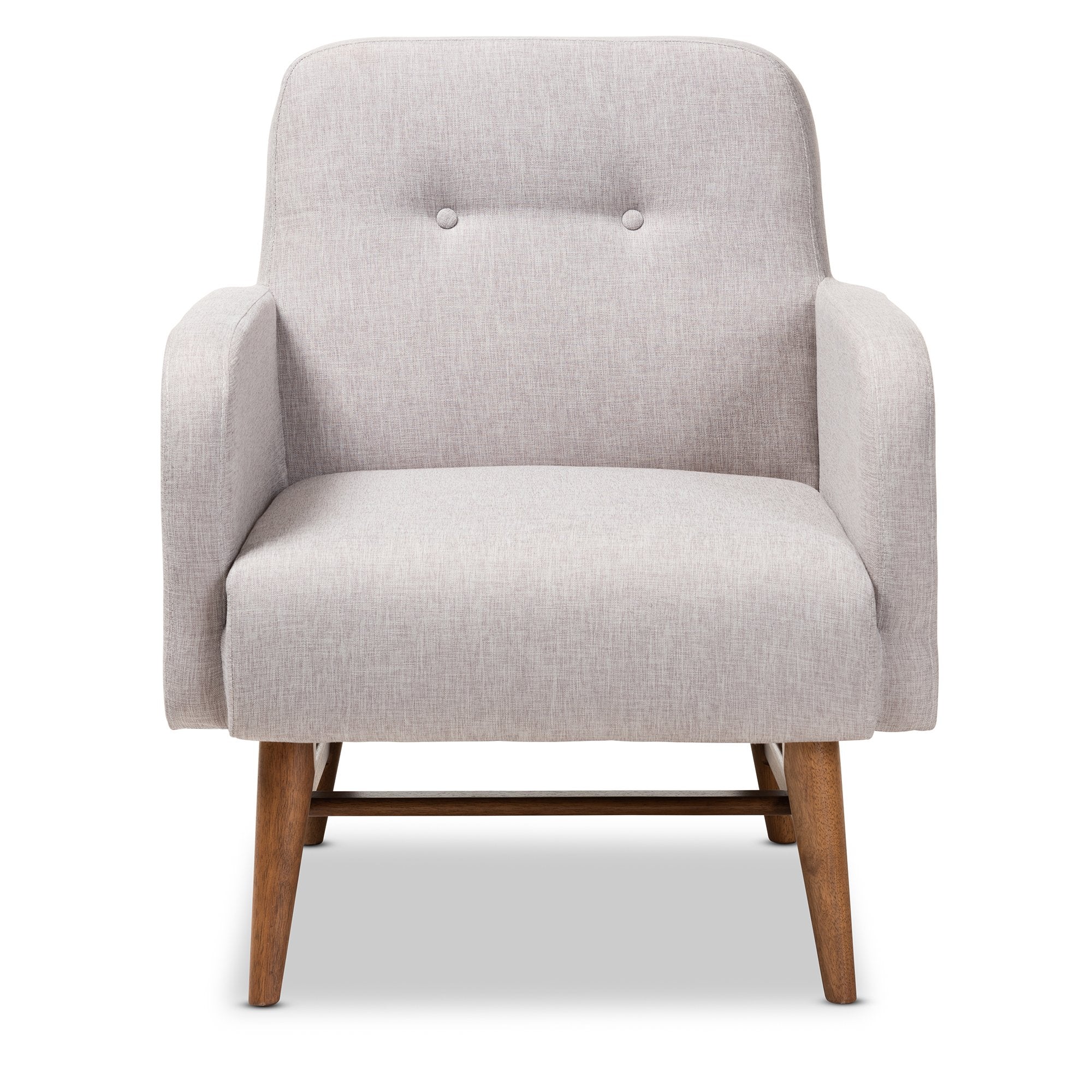 Baxton Studio Perrine Mid-Century Modern Greyish Beige Fabric Upholstered Walnut-Finished Wood Lounge Chair