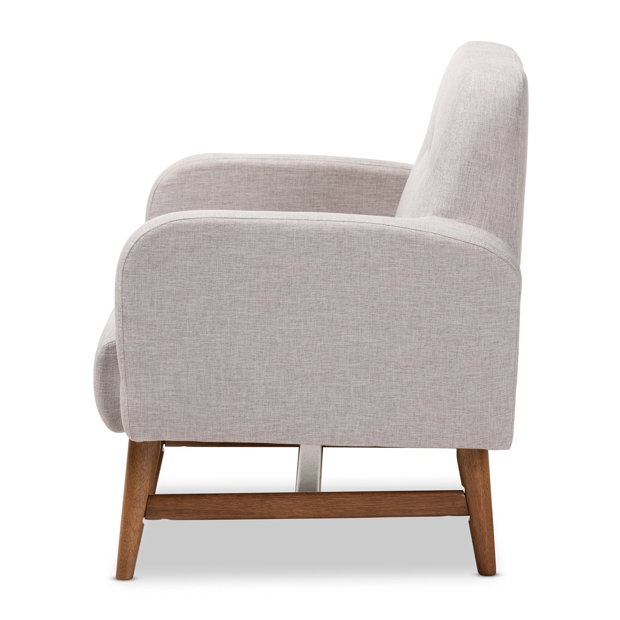 Baxton Studio Perrine Mid-Century Modern Greyish Beige Fabric Upholstered Walnut-Finished Wood Lounge Chair