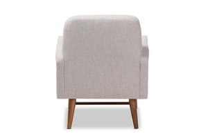 Baxton Studio Perrine Mid-Century Modern Greyish Beige Fabric Upholstered Walnut-Finished Wood Lounge Chair