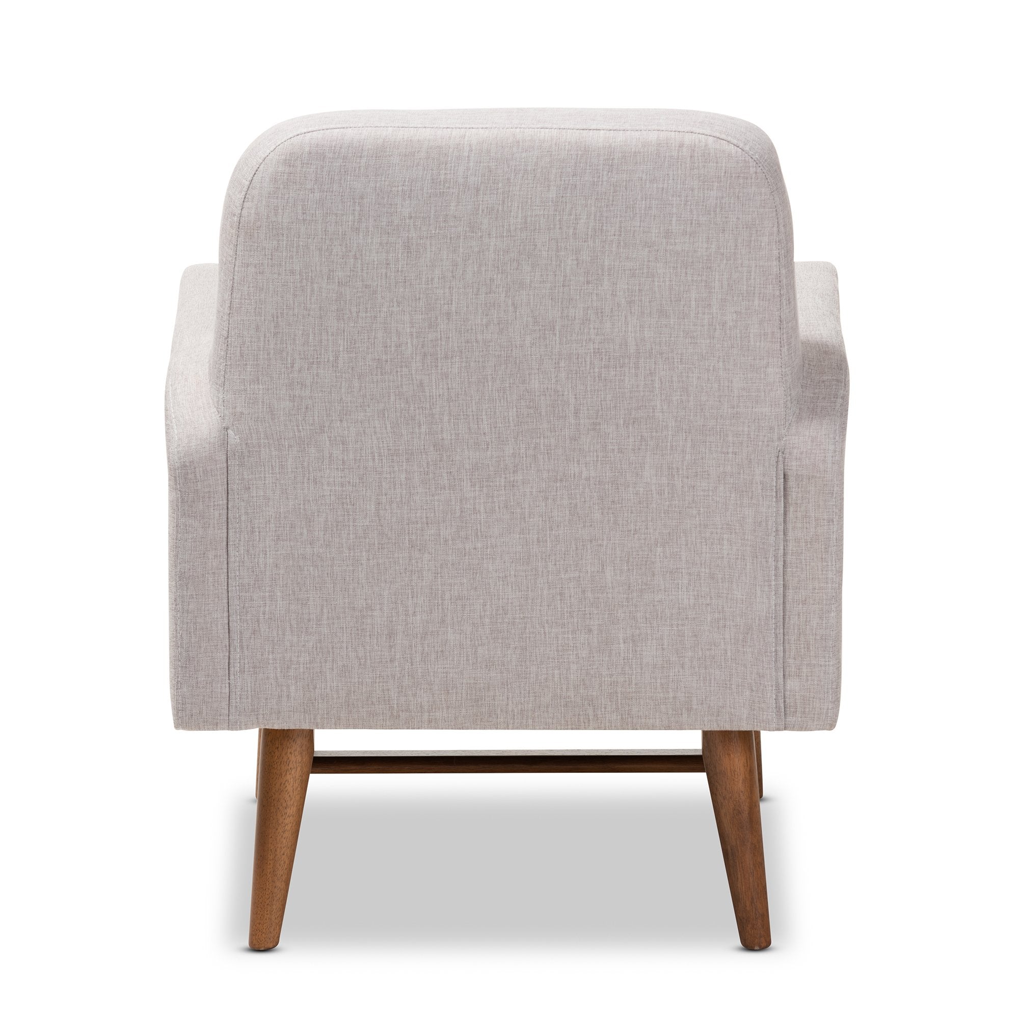 Baxton Studio Perrine Mid-Century Modern Greyish Beige Fabric Upholstered Walnut-Finished Wood Lounge Chair