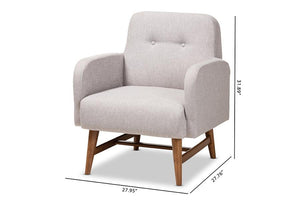 Baxton Studio Perrine Mid-Century Modern Greyish Beige Fabric Upholstered Walnut-Finished Wood Lounge Chair