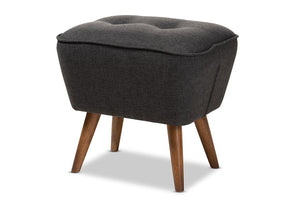 Baxton Studio Petronelle Mid-Century Modern Dark Grey Fabric Upholstered Walnut Brown Finished Wood Ottoman