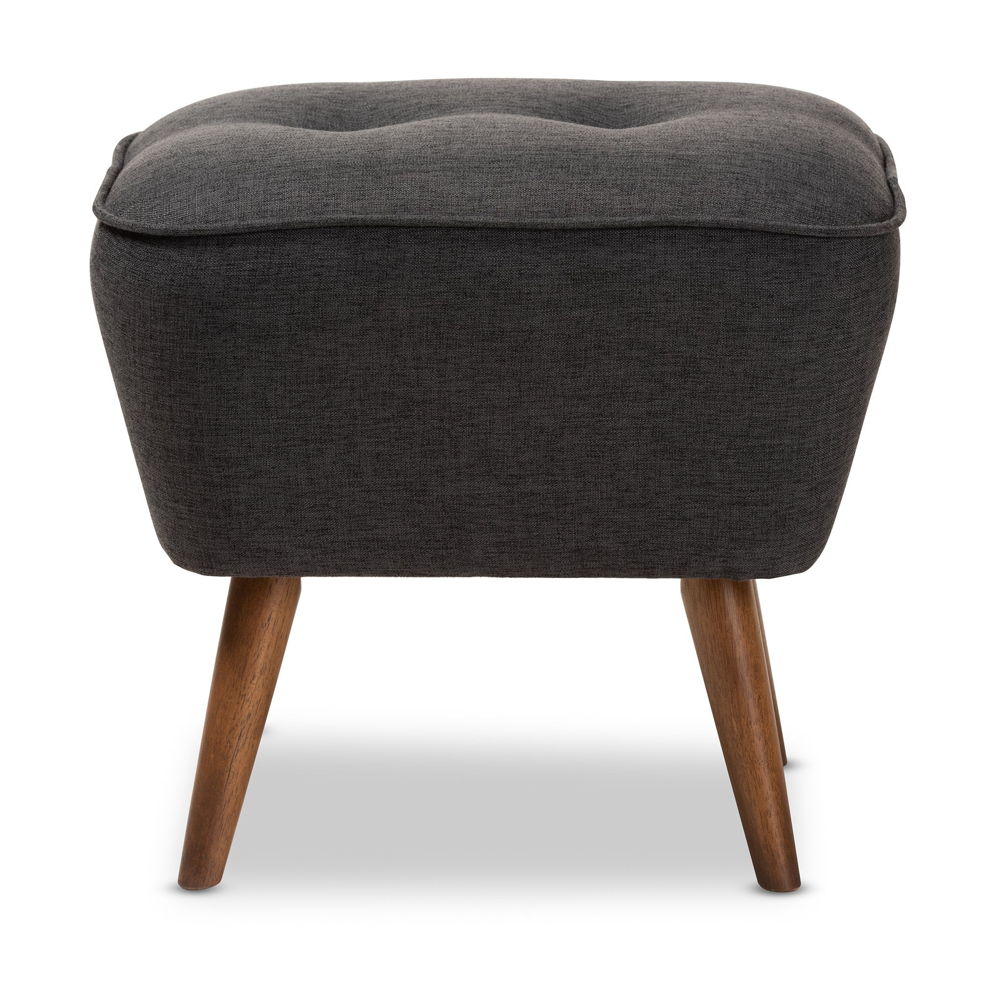 Baxton Studio Petronelle Mid-Century Modern Dark Grey Fabric Upholstered Walnut Brown Finished Wood Ottoman