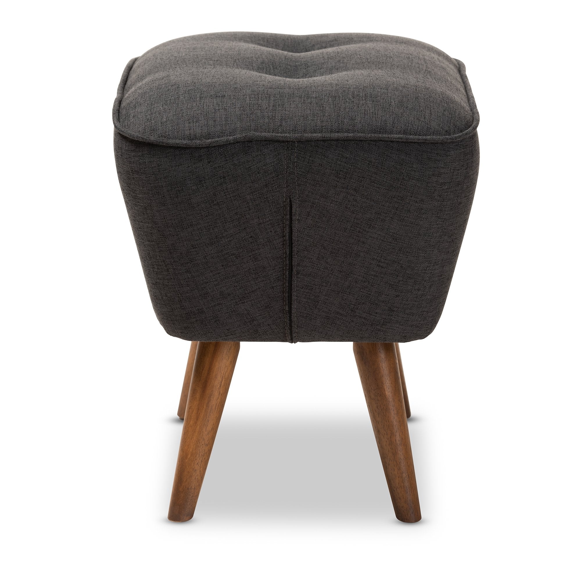 Baxton Studio Petronelle Mid-Century Modern Dark Grey Fabric Upholstered Walnut Brown Finished Wood Ottoman