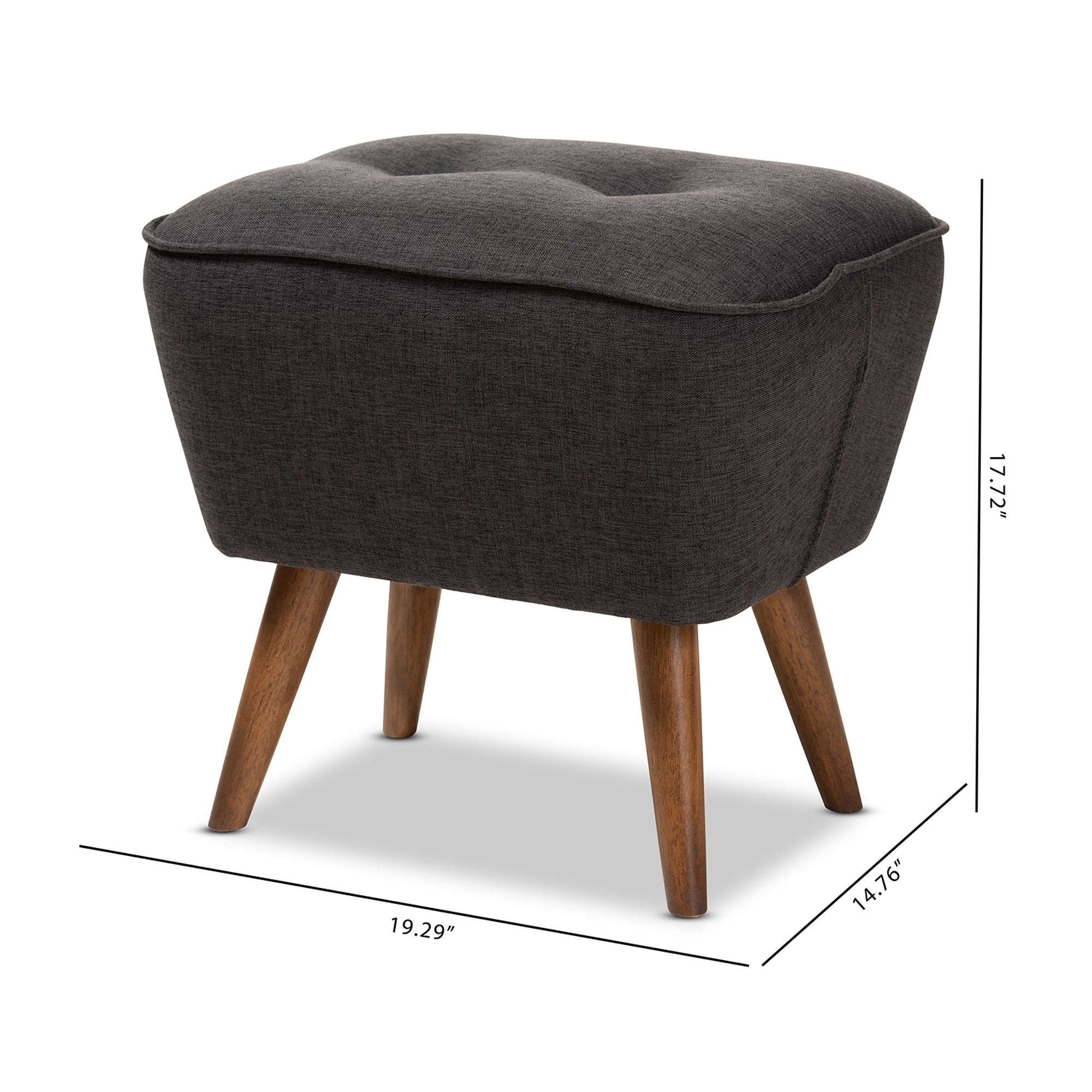 Baxton Studio Petronelle Mid-Century Modern Dark Grey Fabric Upholstered Walnut Brown Finished Wood Ottoman