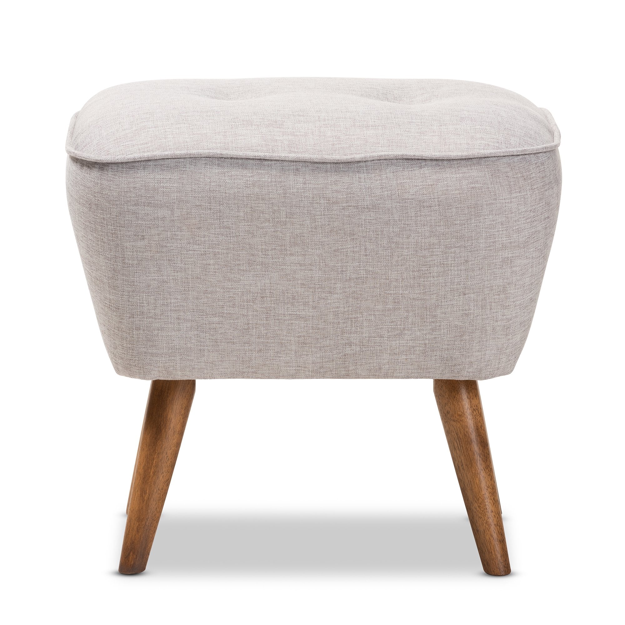 Baxton Studio Petronelle Mid-Century Modern Greyish Beige Fabric Upholstered Walnut Brown Finished Wood Ottoman