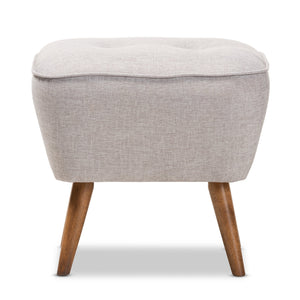 Baxton Studio Petronelle Mid-Century Modern Greyish Beige Fabric Upholstered Walnut Brown Finished Wood Ottoman