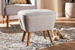 Baxton Studio Petronelle Mid-Century Modern Greyish Beige Fabric Upholstered Walnut Brown Finished Wood Ottoman