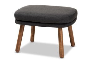 Baxton Studio Lovise Mid-Century Modern Dark Grey Fabric Upholstered Walnut Brown Finished Wood Ottoman