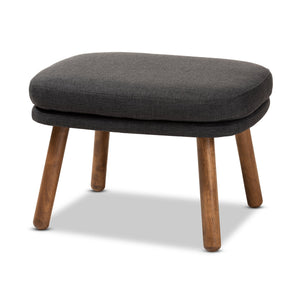 Baxton Studio Lovise Mid-Century Modern Dark Grey Fabric Upholstered Walnut Brown Finished Wood Ottoman