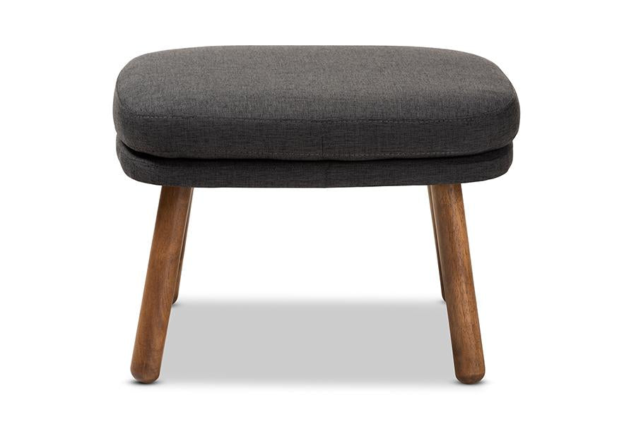 Baxton Studio Lovise Mid-Century Modern Dark Grey Fabric Upholstered Walnut Brown Finished Wood Ottoman