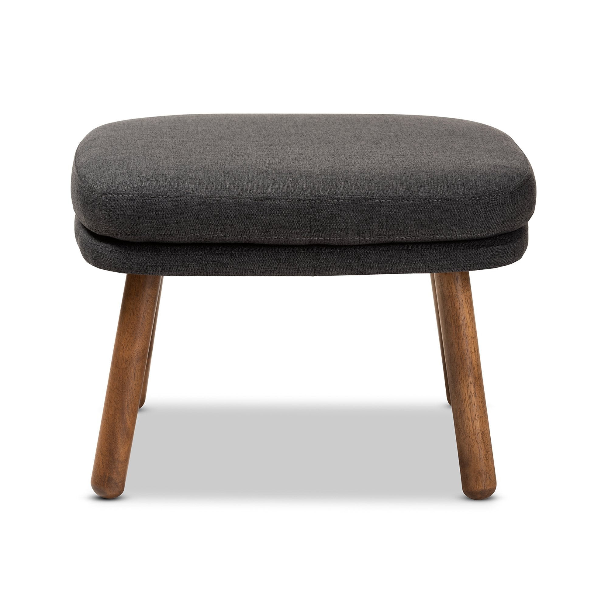 Baxton Studio Lovise Mid-Century Modern Dark Grey Fabric Upholstered Walnut Brown Finished Wood Ottoman