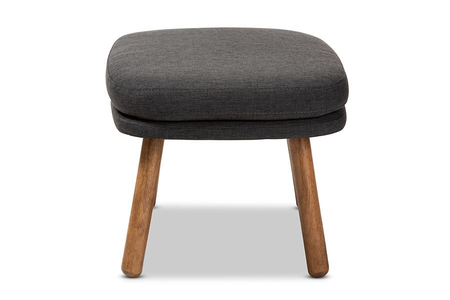 Baxton Studio Lovise Mid-Century Modern Dark Grey Fabric Upholstered Walnut Brown Finished Wood Ottoman