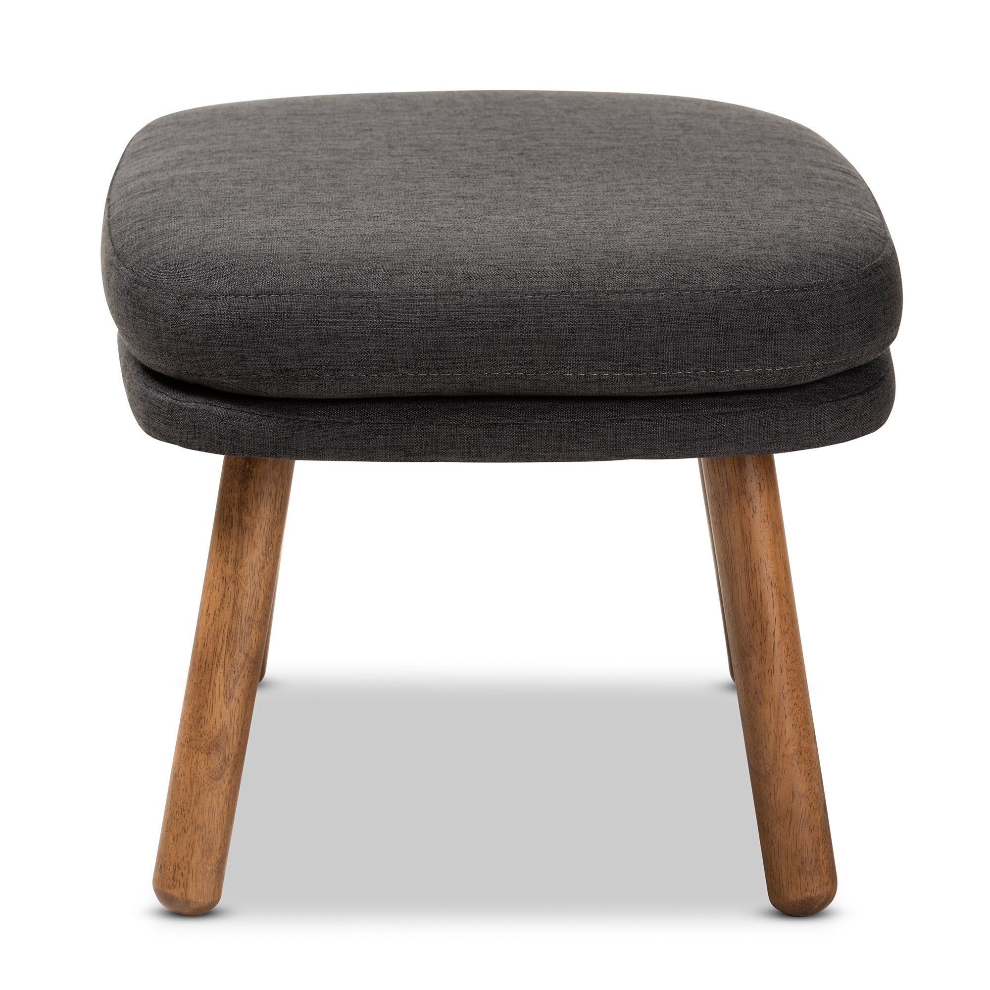 Baxton Studio Lovise Mid-Century Modern Dark Grey Fabric Upholstered Walnut Brown Finished Wood Ottoman