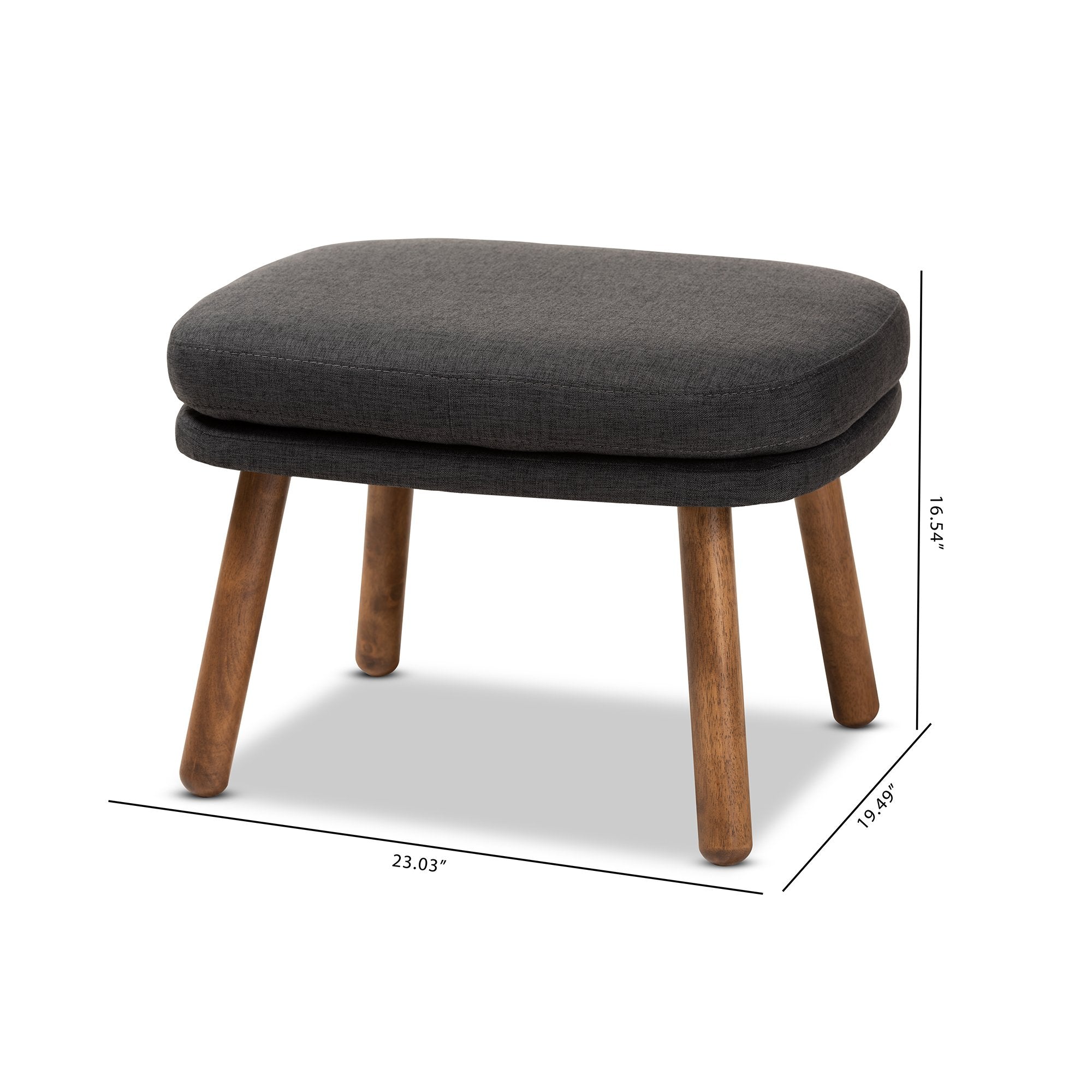 Baxton Studio Lovise Mid-Century Modern Dark Grey Fabric Upholstered Walnut Brown Finished Wood Ottoman