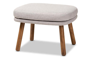 Baxton Studio Lovise Mid-Century Modern Greyish Beige Fabric Upholstered Walnut Brown Finished Wood Ottoman