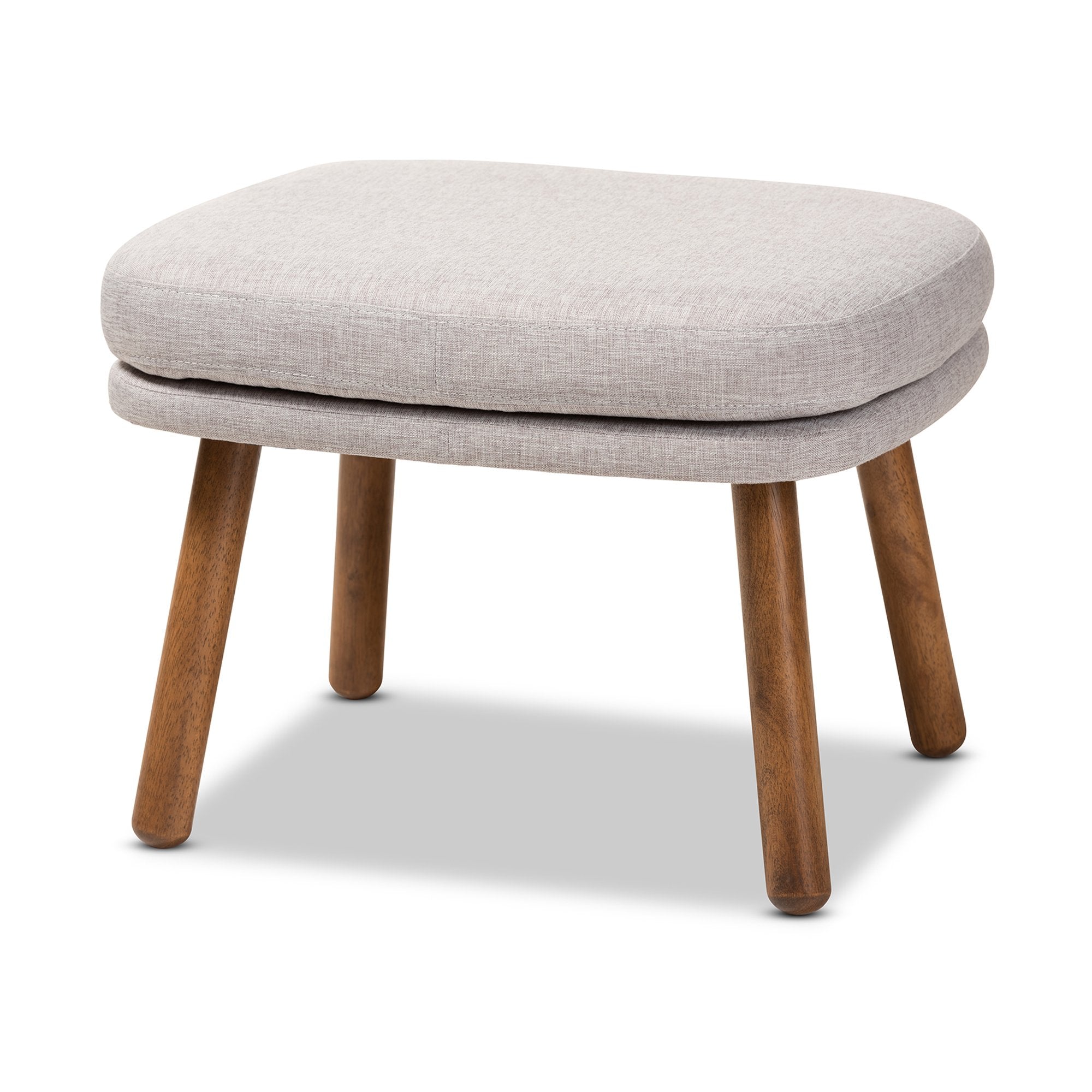 Baxton Studio Lovise Mid-Century Modern Greyish Beige Fabric Upholstered Walnut Brown Finished Wood Ottoman