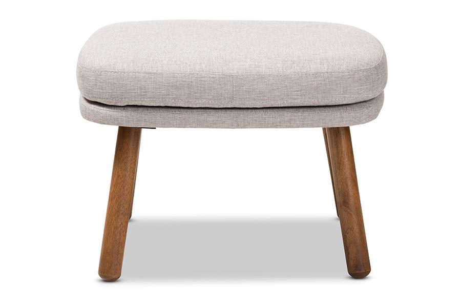 Baxton Studio Lovise Mid-Century Modern Greyish Beige Fabric Upholstered Walnut Brown Finished Wood Ottoman