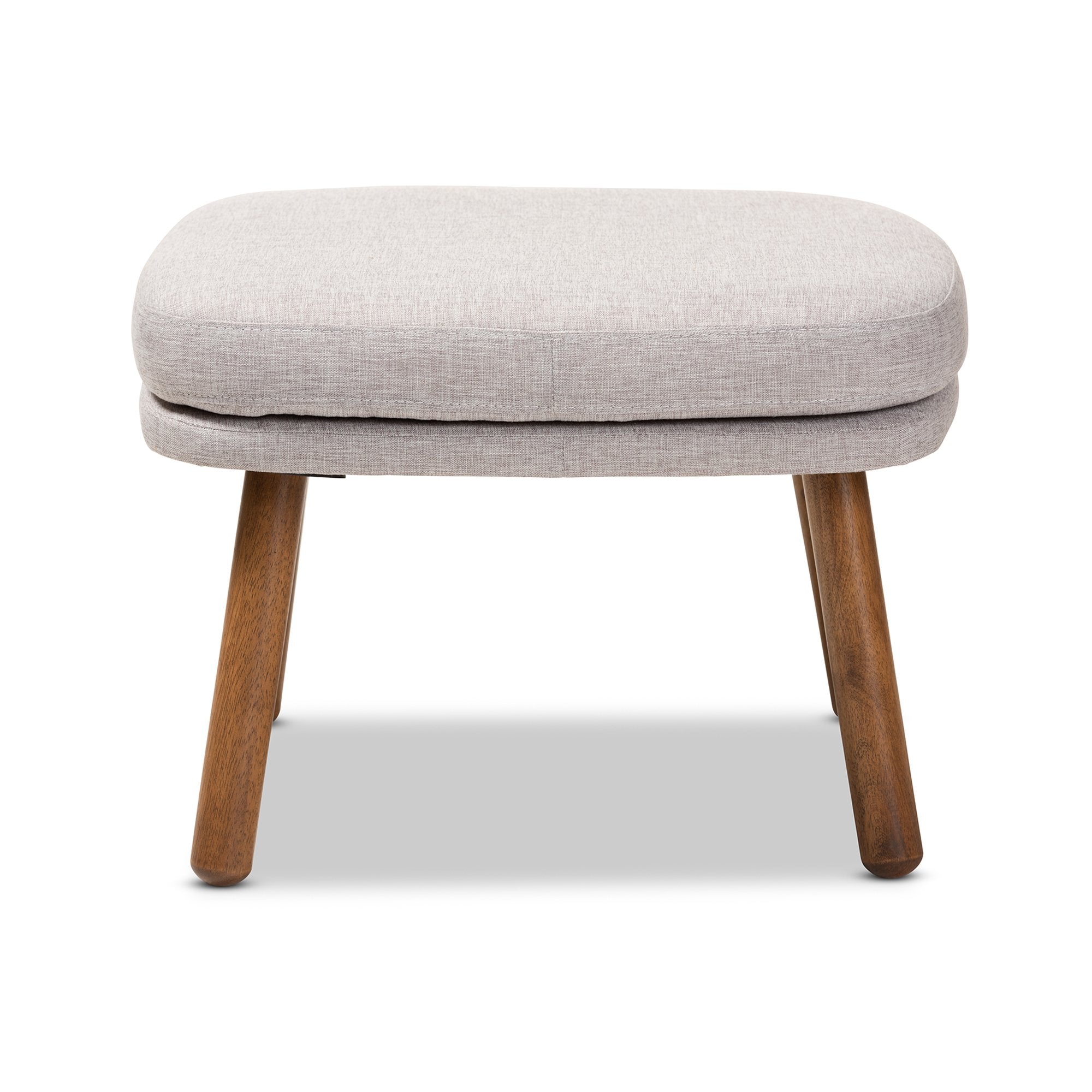 Baxton Studio Lovise Mid-Century Modern Greyish Beige Fabric Upholstered Walnut Brown Finished Wood Ottoman