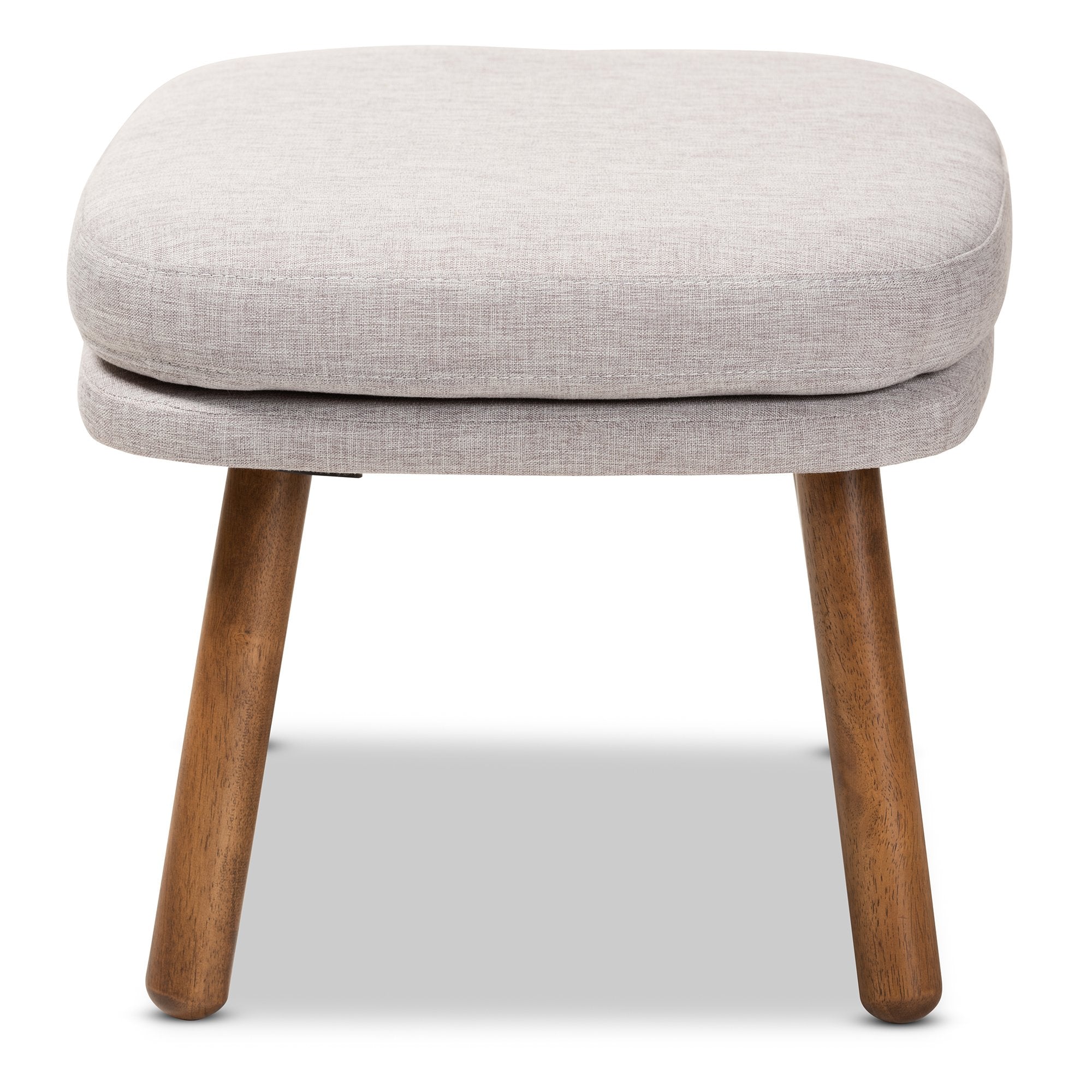 Baxton Studio Lovise Mid-Century Modern Greyish Beige Fabric Upholstered Walnut Brown Finished Wood Ottoman