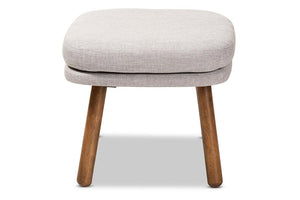 Baxton Studio Lovise Mid-Century Modern Greyish Beige Fabric Upholstered Walnut Brown Finished Wood Ottoman