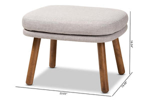 Baxton Studio Lovise Mid-Century Modern Greyish Beige Fabric Upholstered Walnut Brown Finished Wood Ottoman