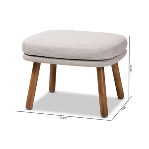 Baxton Studio Lovise Mid-Century Modern Greyish Beige Fabric Upholstered Walnut Brown Finished Wood Ottoman