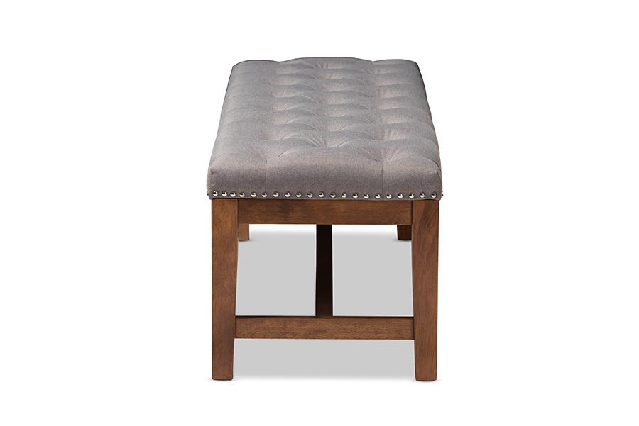 Baxton Studio Ainsley Modern and Contemporary Grey Fabric Upholstered Walnut Finished Solid Rubberwood Bench