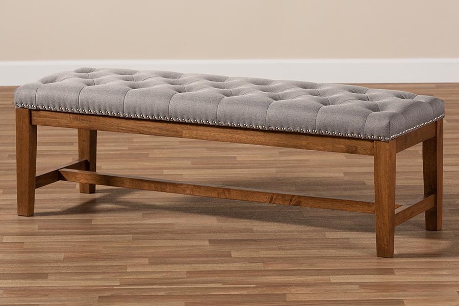 Baxton Studio Ainsley Modern and Contemporary Grey Fabric Upholstered Walnut Finished Solid Rubberwood Bench