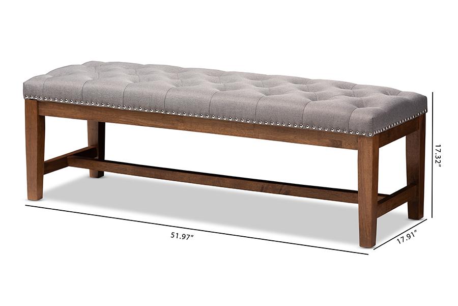 Baxton Studio Ainsley Modern and Contemporary Grey Fabric Upholstered Walnut Finished Solid Rubberwood Bench