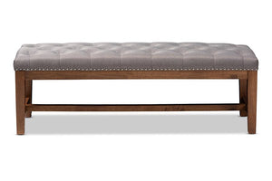 Baxton Studio Ainsley Modern and Contemporary Grey Fabric Upholstered Walnut Finished Solid Rubberwood Bench