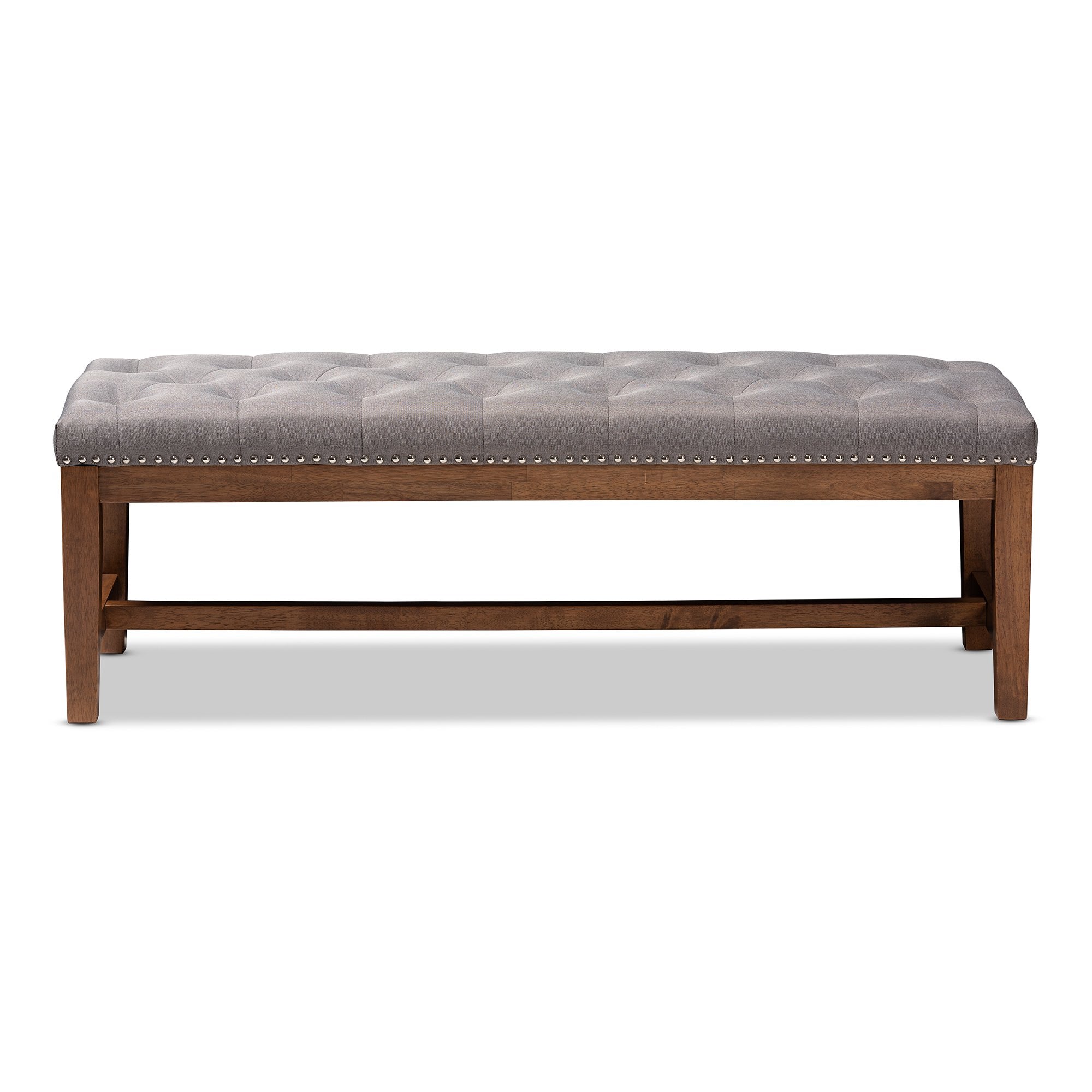 Baxton Studio Ainsley Modern and Contemporary Grey Fabric Upholstered Walnut Finished Solid Rubberwood Bench