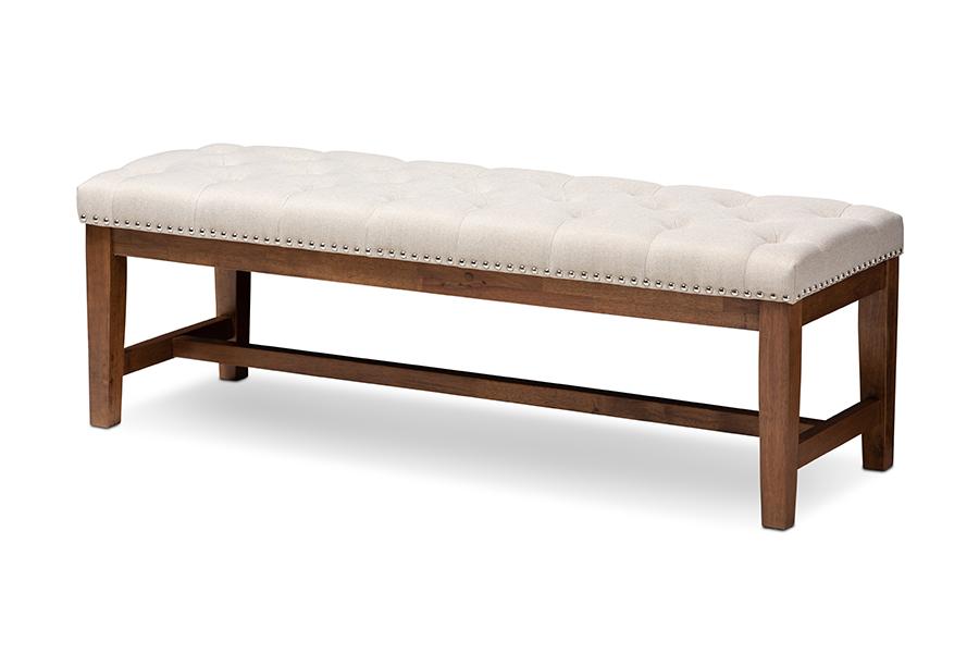 Baxton Studio Ainsley Modern and Contemporary Light Beige Fabric Upholstered Walnut Finished Solid Rubberwood Bench